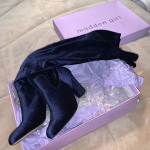 Velvet Navy Blue over the Knee Boots